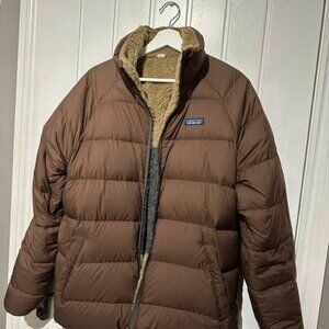 Patagonia Reversible Fleece Down Jacket Brown Beige Men’s L